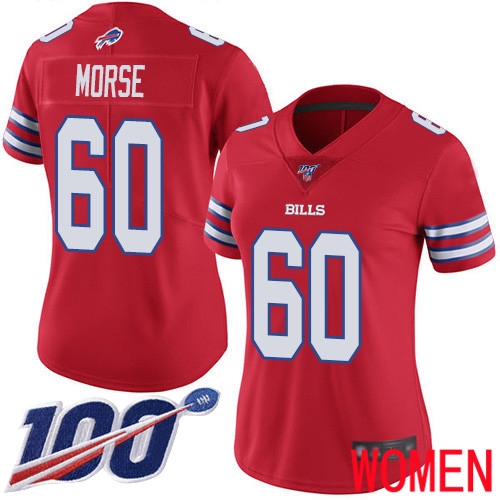Women Buffalo Bills 60 Mitch Morse Limited Red Rush Vapor Untouchable 100th Season NFL Jersey